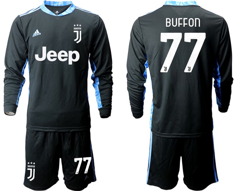 Men 2020-2021 club Juventus black long sleeve goalkeeper #77 Soccer Jerseys->juventus jersey->Soccer Club Jersey